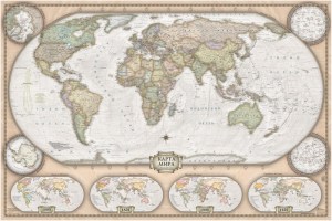 Карта мира-Ретро стиль на жёсткой магнитной основе в метал.рамк